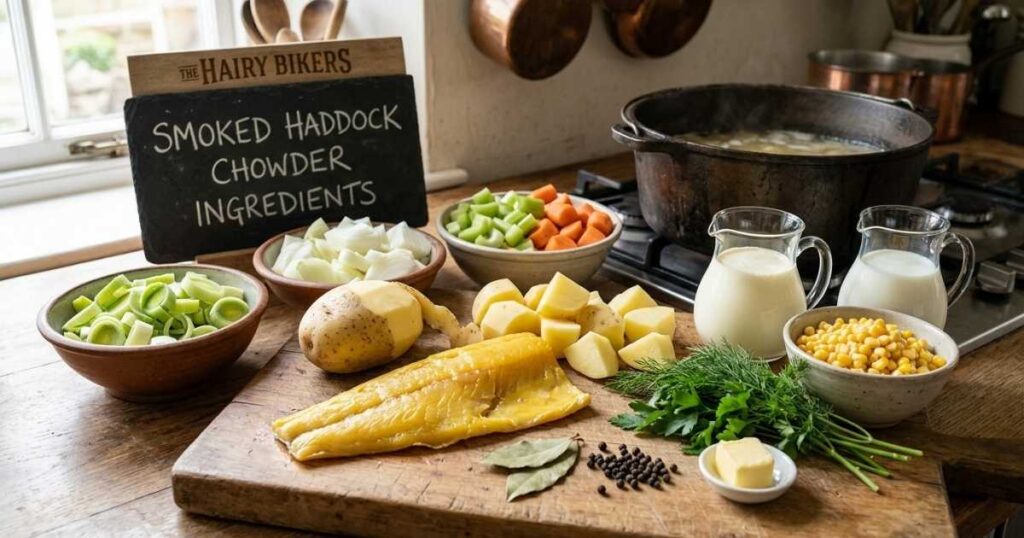 Ingredients for Hairy Bikers Smoked Haddock Chowder